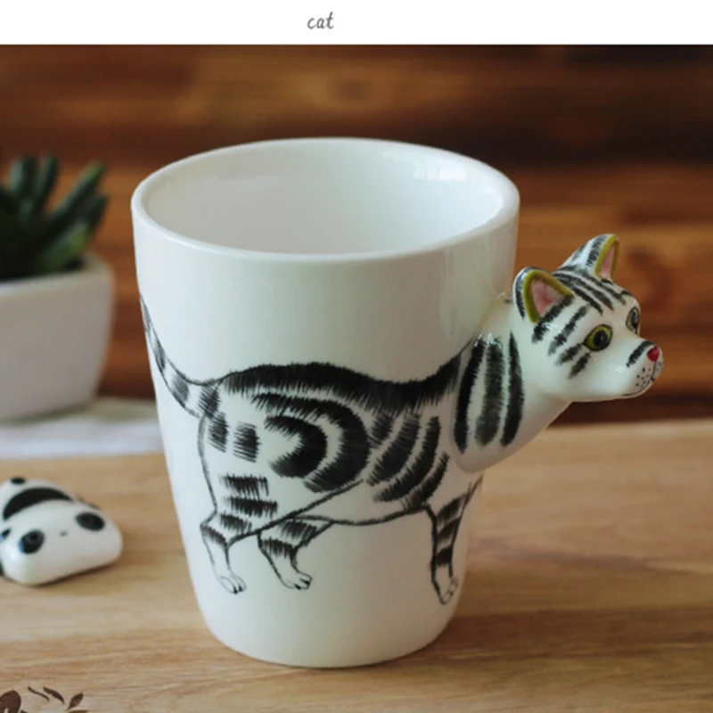 3D стерео ручная роспись чашки животных керамика с ложкой креативные кофейные