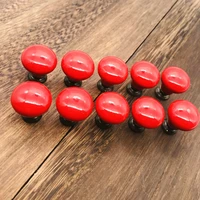 set of 10 red color solid round design ceramic cupboard closet shoe box cabinet door knobs kitchen funiture drawer pull handles