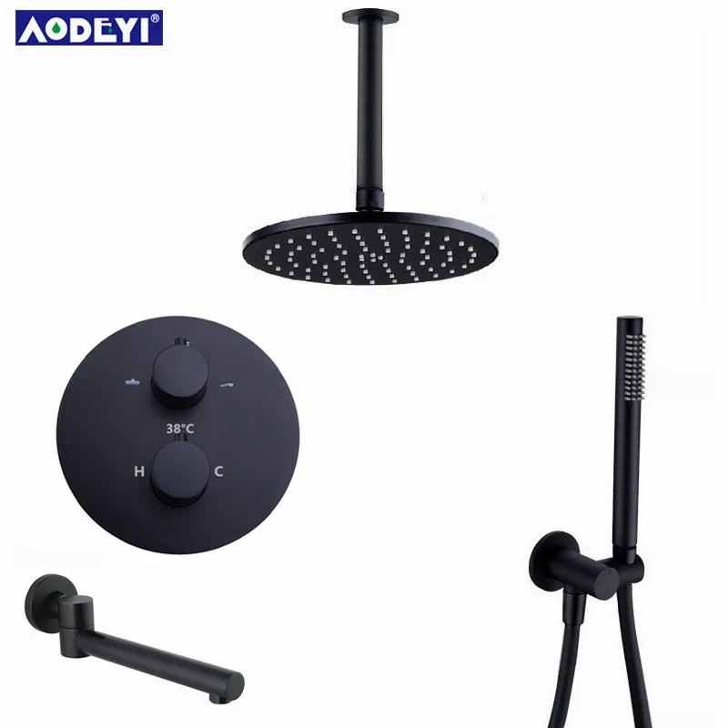 brass black shower faucets 8 12 rainfall shower head bathroom shower set diverter 23 ways thermostatic valve shower system free global shipping