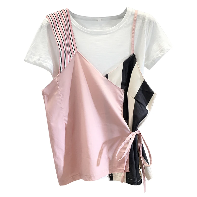 Летняя Новинка 2019 года футболка с короткими рукавами в полоску Свободный жилет