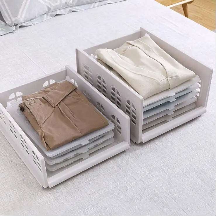 5 шт./лот футболки Одежда Органайзер для гардероба Пластик шкаф буфет Организатор