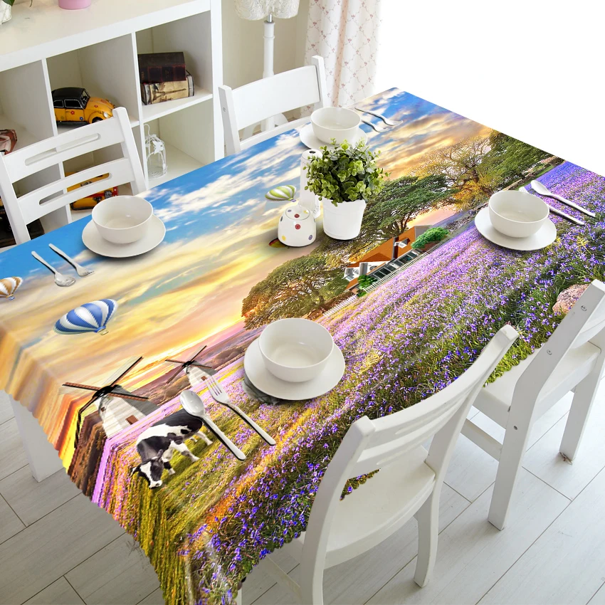 

Pastoral 3D Tablecloth Dutch Windmill Scenery Pattern Waterproof Polyester Rectangular Dining Table Cloth Garden Table Cover