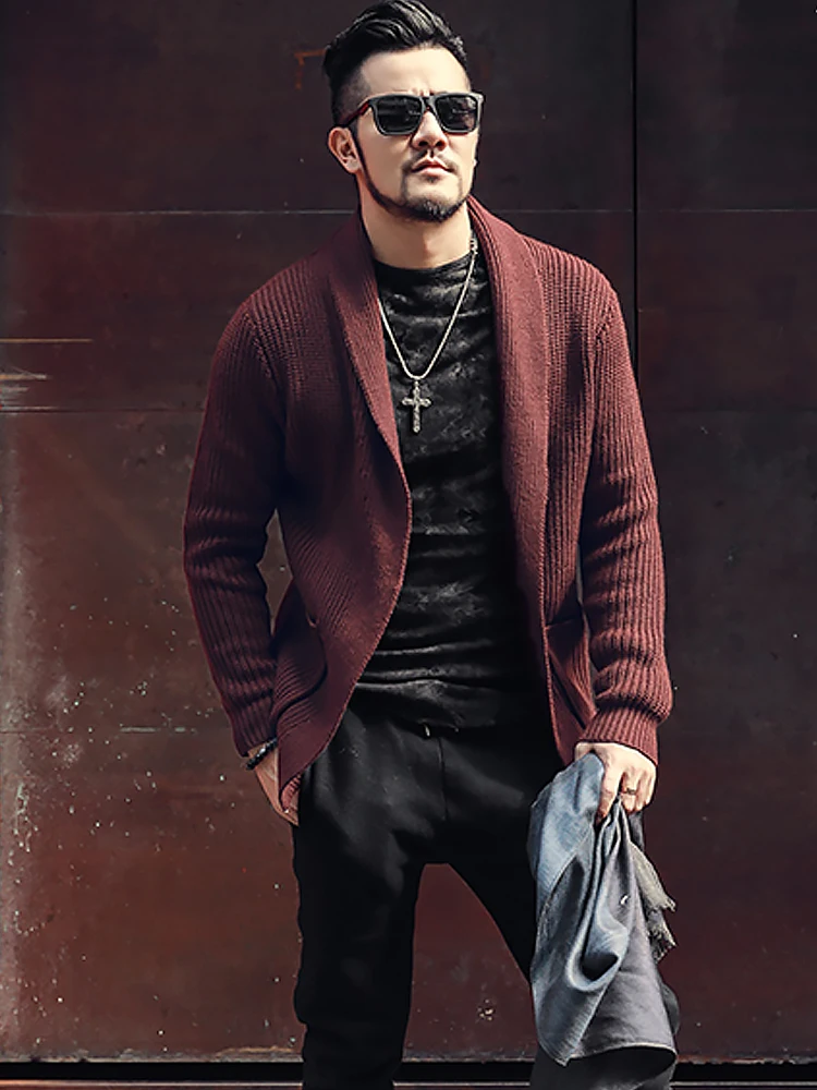 Autumn and Winter New Black Men's Pure Woolen Knitted Cardigan Men Casual Slim Warm European Style Long Sleeve Knitwear J775 | Мужская