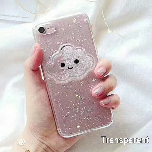 Smiley cloud Жидкое Сердце Блеск улыбка лицо облака чехол для телефона для iPhone 6 6s 7 8 Plus X XS 11 Pro Max Мороженое Мягкий ТПУ динамический бисер чехол - Цвет: Smiley cloud