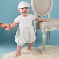 2021 new baby boys christening romper children white long baptism jumpsuit with hat formal boys birthday toddler clothes