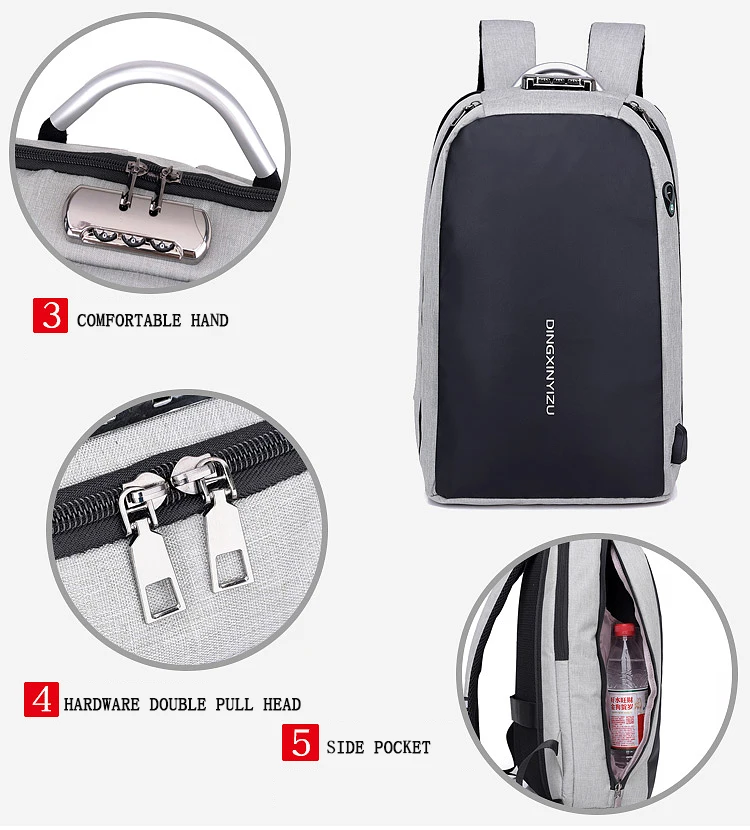 Рюкзак для ноутбука с usb зарядкой, рюкзак с защитой от кражи, мужской рюкзак для путешествий, вместительный рюкзак, Водонепроницаемый Школьный рюкзак, мужской студенческий Рюкзак Mochila