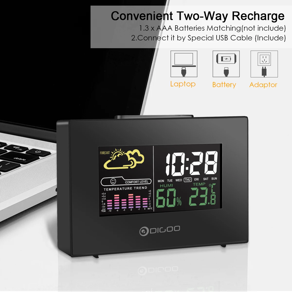 Digoo DG-C3 гигрометр, термометр, метеостанция, будильник, температура, влажность, подсветка, функция повтора