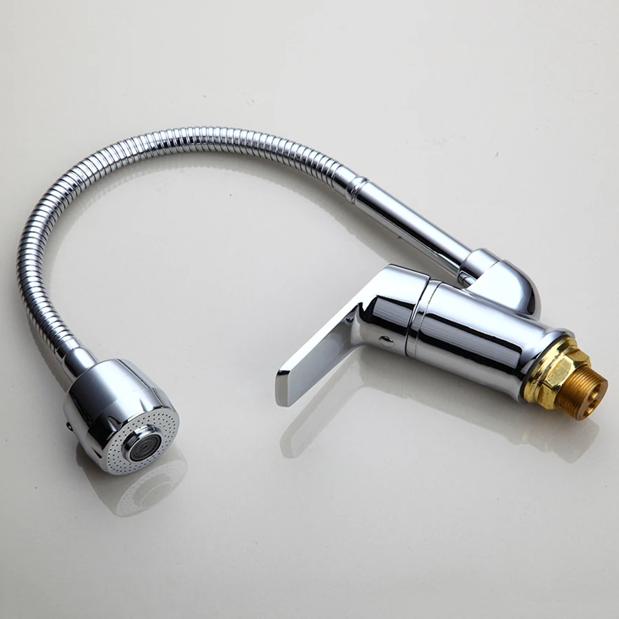 

Kitchen Faucet Chrome Brass Deck Mount Signle Handle & Hole Spray Spout Swivel Sink Kitchen Faucets Mixer Taps