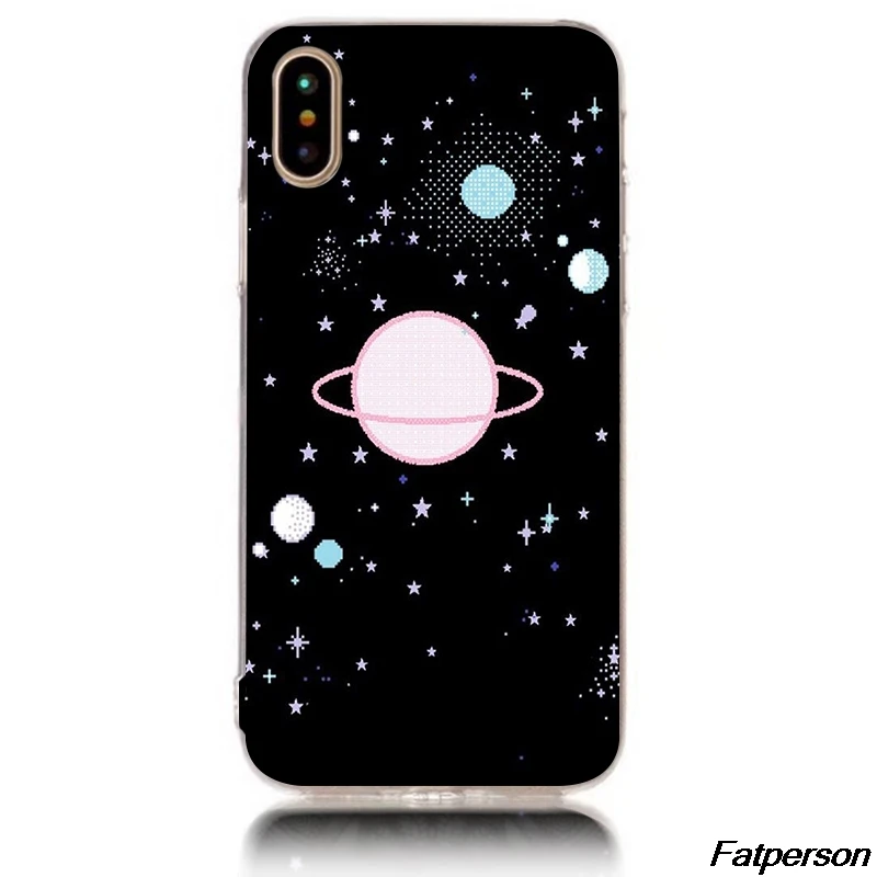 Чехол для Apple iPhone X 5s 6 6s 7 8Plus прозрачный черный и белый цвета небесно-космическая