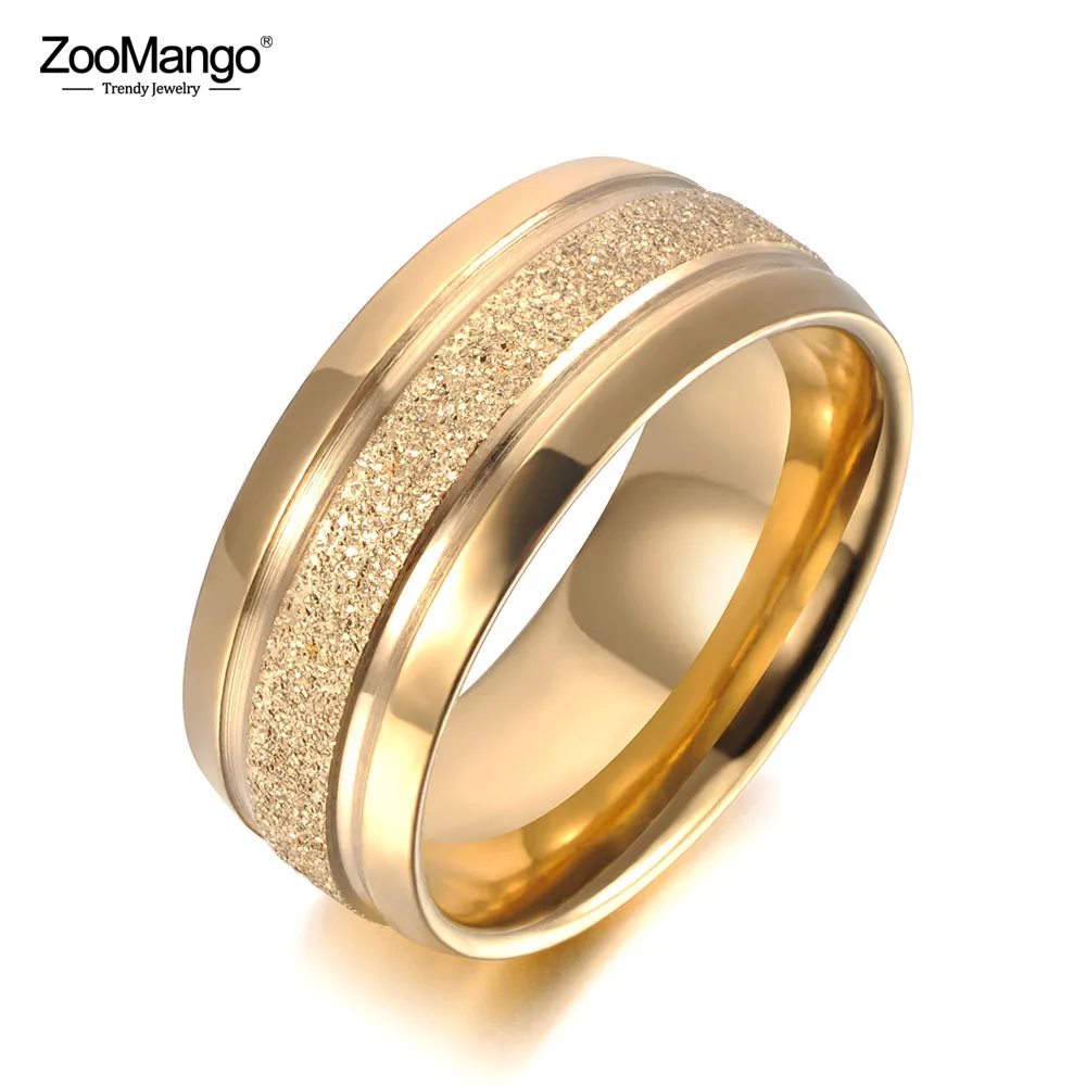 ZooMango Новинка золотого цвета Матовая нержавеющая сталь парное кольцо для женщин