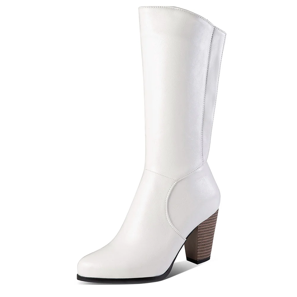 KARINLUNA Mid Calf Boots Woman Wholesale Concise Round Toe Zip High Heels Shoes Autumn Winter Boots Woman Plus Size 34-52