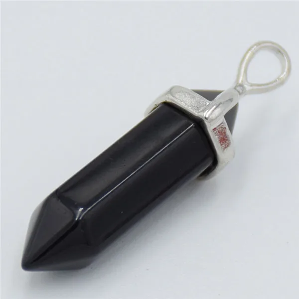 Black Agates Натуральный камень тигровый глаз фиолетовый кристалл кварца кулон шестиугольная колонна столб биконус граненый шарик подвеска маятник подвески - Окраска металла: Black Agates