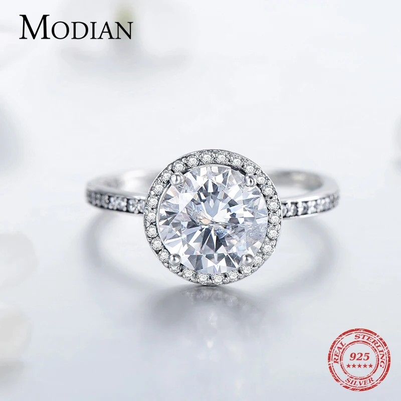 Женское кольцо Modian из натурального серебра 925 пробы Круглый прозрачный CZ