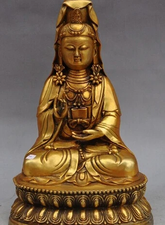 

Fast Shipping>13"china buddhism bronze gilt kwan-yin GuanYin Bodhisattva goddess buddha statue