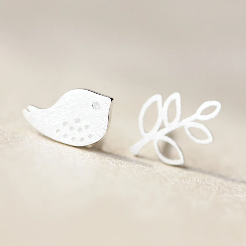 

Daisies 925 Sterling Silver Women Statement Jewelry Fashion Cute Tiny Bird Leaves Stud Earrings Gift For School Girls Kids Lady