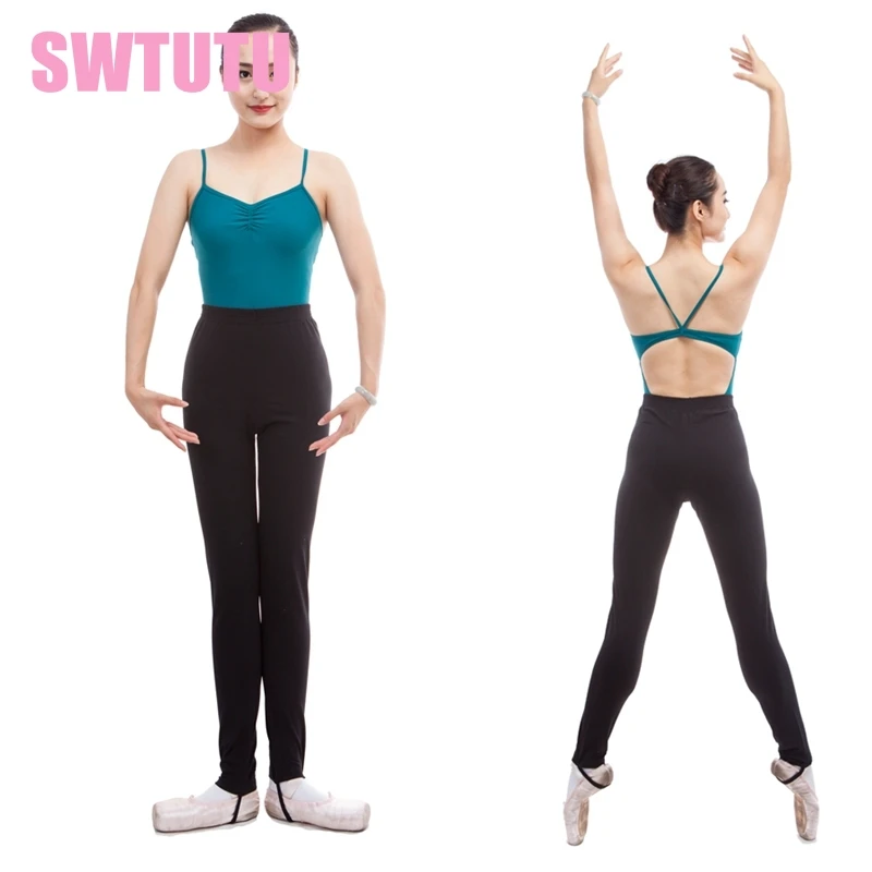 Взрослый черный хлопок стремя плотно ноги Штаны Танцы балетки эластичным поясом