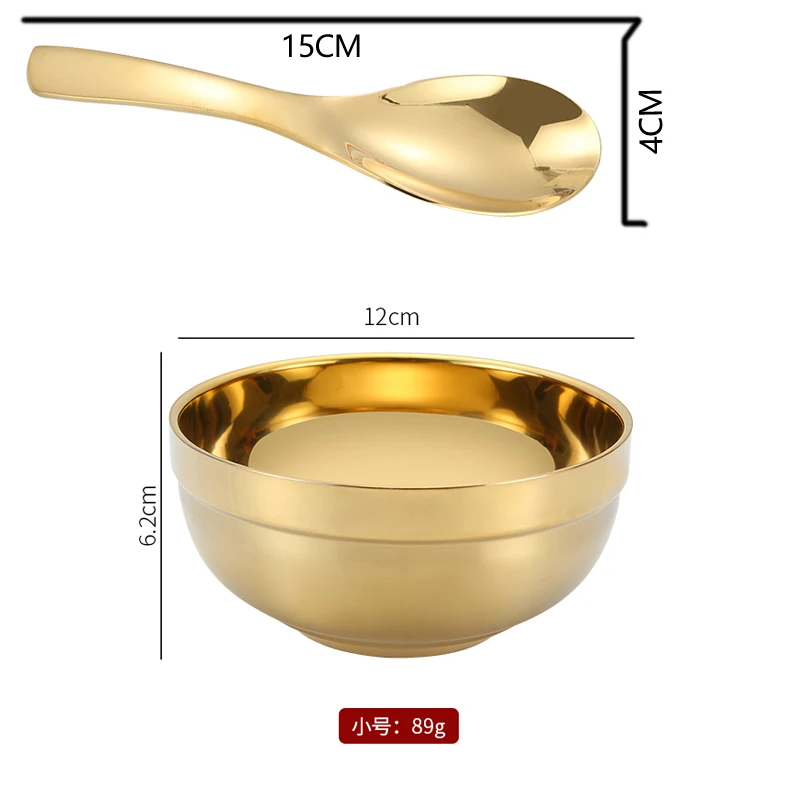 12cm Набор чаша из нержавеющей стали двухслойные чаша для риса анти ожоги Золотой корейский styleSpoon - Цвет: 12cm