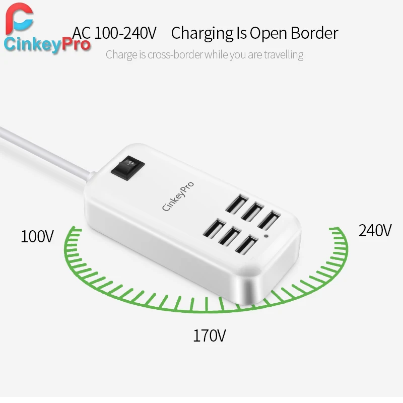 CinkeyPro 6 Порты USB Зарядное устройство с светодиодный светильник 5 V/3A быстро стол