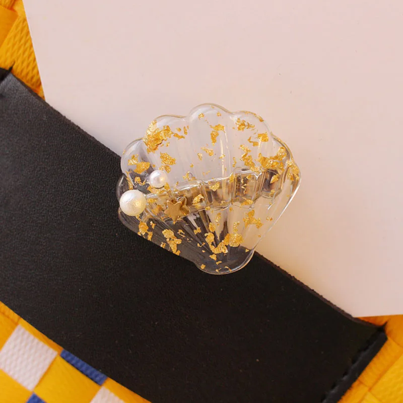 scallop gold Японская мода жемчужная оболочка зажимы для волос в форме морской звезды прозрачный акриловый Золотой Серебряный фольга шпильки для женщин Девушка Головные уборы Подарок S34 - Окраска металла: scallop gold