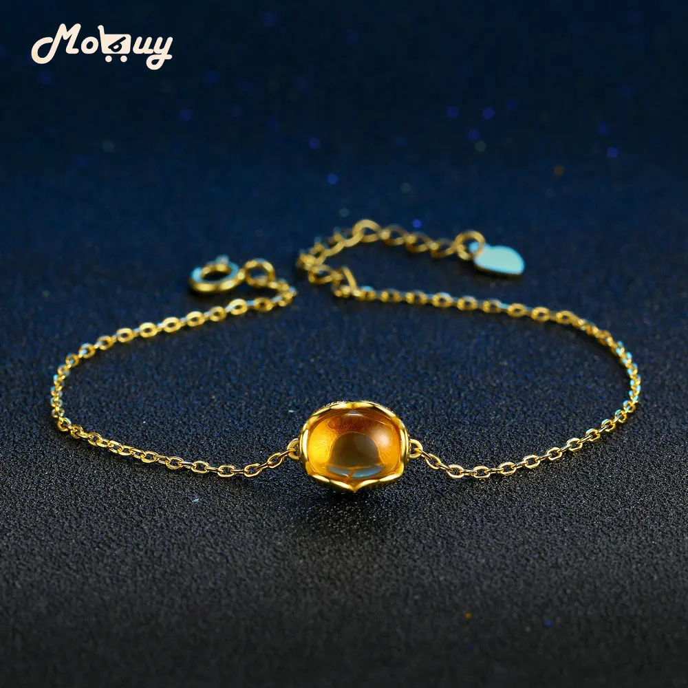 MoBuy MBHI046 Oval Natural Gemstone Citrine Bracelets &amp Bangles 925 Sterling-Silver-Jewelry Yellow Gold Fine Chain For Women | Украшения