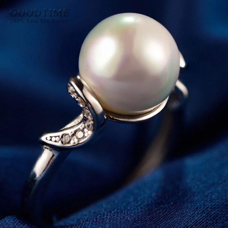 

Fashion 925 Sterling Silver Jewelry Big Pearl Rings For Wedding Girls Adjustable Finger Ring Sterling-silver-jewelry Wife Gifts