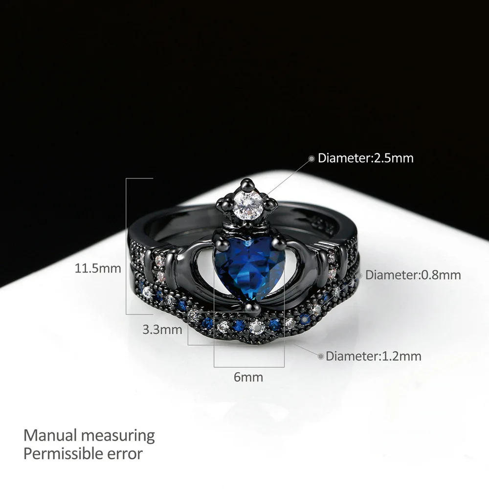 Женское кольцо с кристаллами циркония черный и синий цвета|crystal rings for women|claddagh