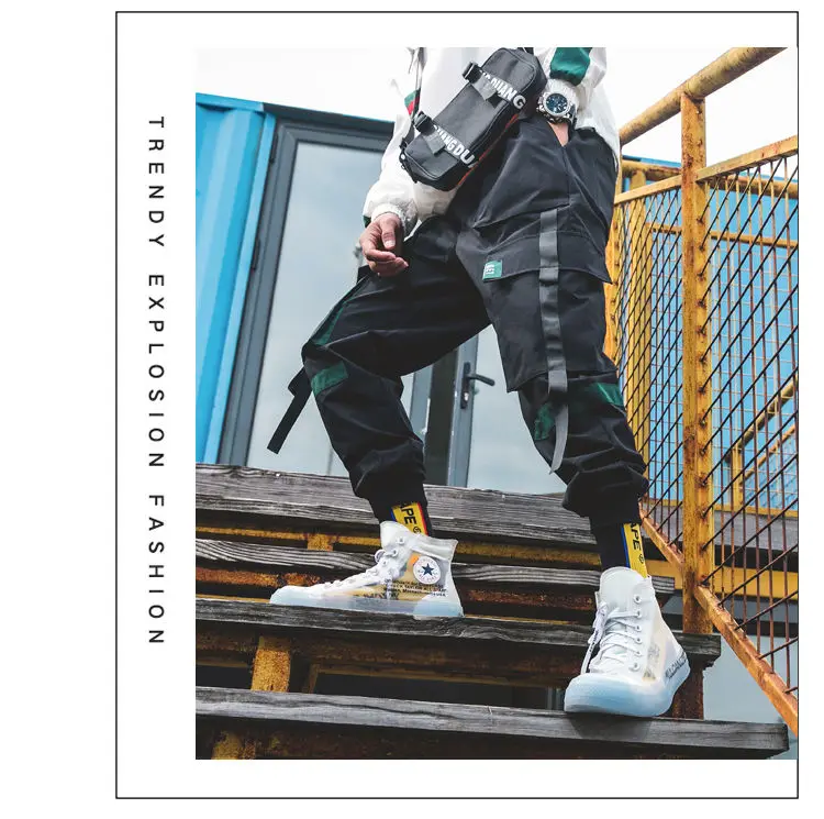 Cargo Pants Streetwear Hip hop Men Loose Joggers Sweatpants Plus size Track Pants Pocket Elastic Waist Ankle Length Trousers