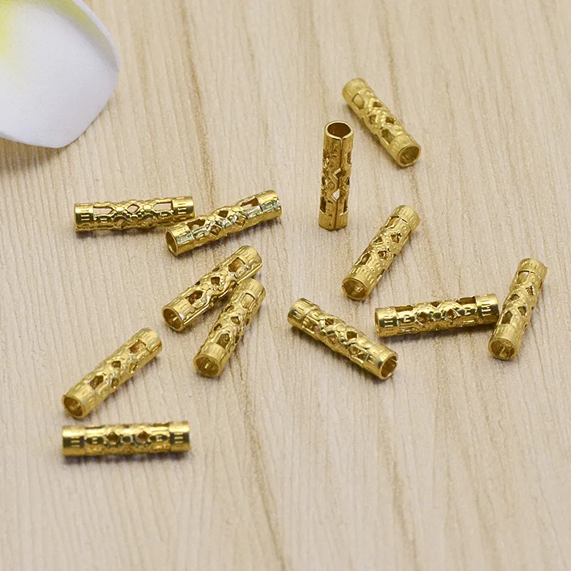 

50pcs/lot Handmade Craft Copper Beads Bails Connectors 12x3mm Decoration Hollow Charm Spacers DIY Jewelry Making Bracelets