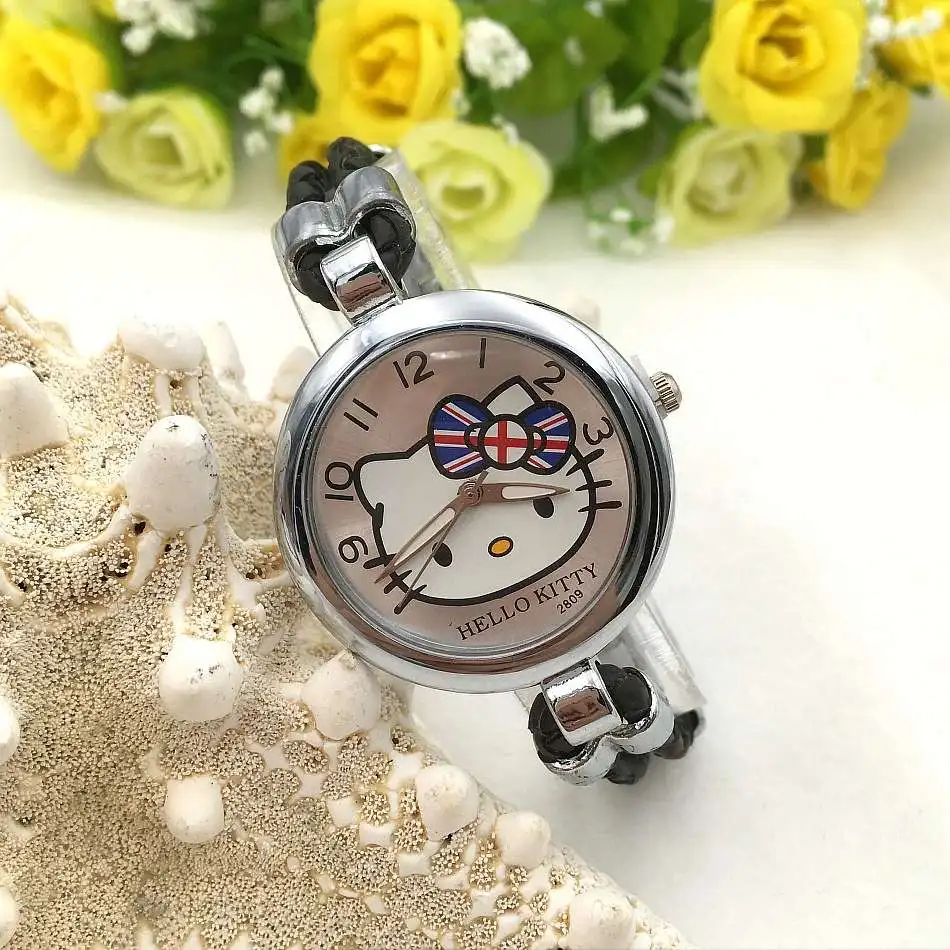 Модный рисунок «hello Kitty» увидите прекрасные девочек с изображением котенка из мультфильма «Хелло Китти», с героями мультфильмов в Корейском стиле следить за их для присмотра за детьми - Цвет: Черный