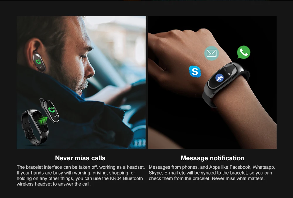 KingWear KR04 Bluetooth наушники Smartband 2 в 1 пульсометр Монитор артериального давления умный Браслет спортивный фитнес трекер группа