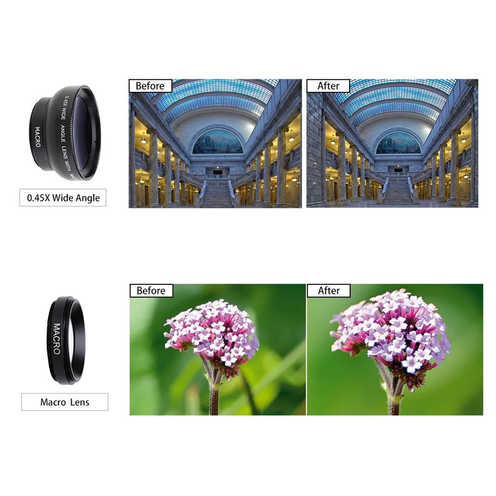 Набор объективов для камеры мобильного телефона Супер широкоугольный и Макро Универсальный зажим внешние
