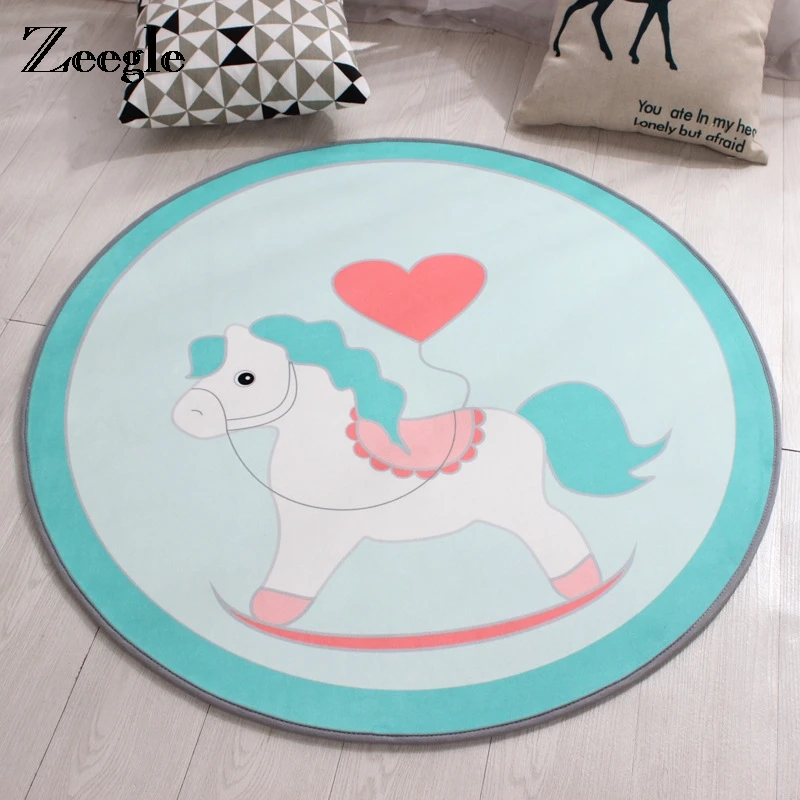 

Zeegle Home Decor Kids Room Cartoon Carpet Round Baby Play Mat Anitslip Floor Carpet Bedroon Rug Children Crawling Mats