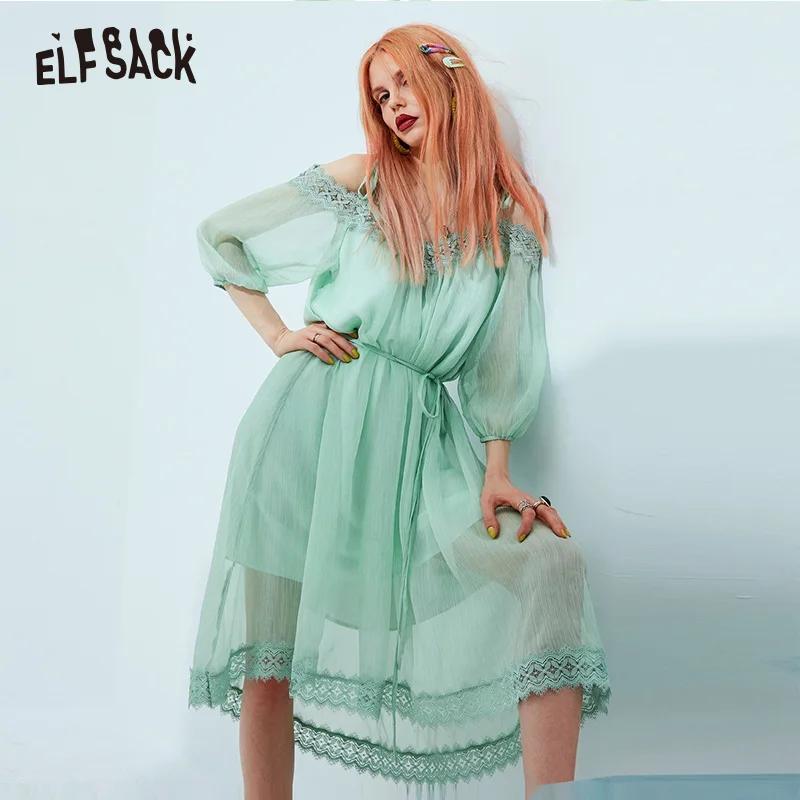 Женские платья с открытыми плечами ELF SACK мятно зеленое женское платье А силуэта V