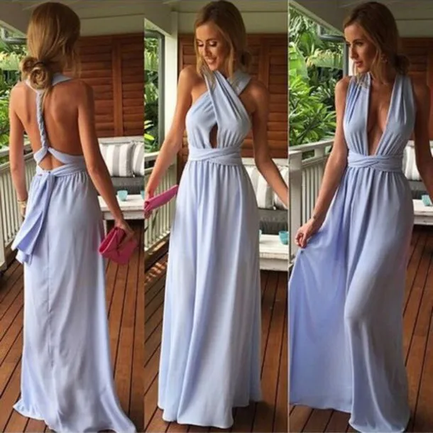 

Sexy vestido Backless 2017 More Style vestid para madrinhas Halter Off Shoulder Long Chiffon Vestido Bridesmaid Dresses