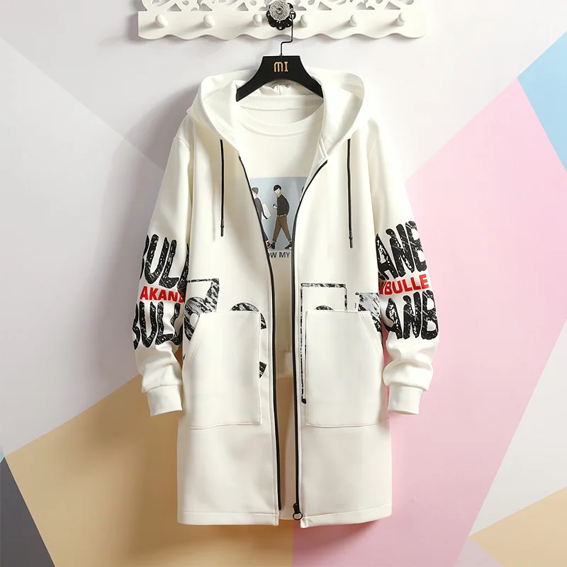 Длинный Тренч для мужчин приталенная модная куртка с капюшоном и принтом