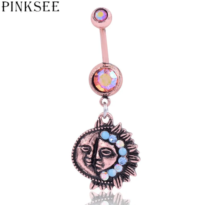 Женское кольцо на пупок живота PINKSEE Sun And Moon модное ювелирное изделие для пирсинга