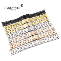 carlywet 20 21mm silver gold rose gold black 316l solid stainless steel watch band belt strap bracelets for gmt submariner