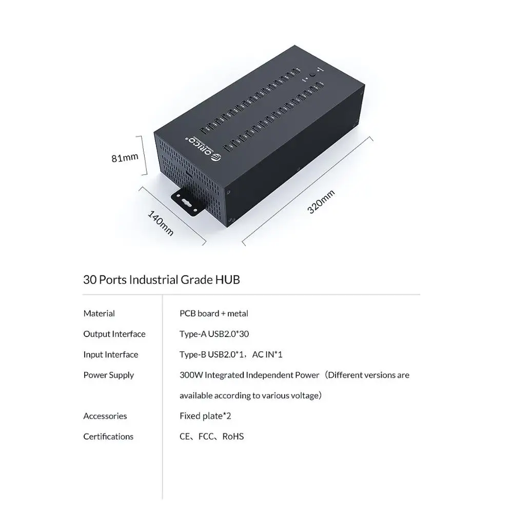 ORICO 30 портов usb-хаб тип A Промышленный USB 2,0 мульти usb-хаб разветвитель с 2 моделями передачи данных зарядки