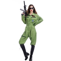 womens flight suit green ladies aviator costume pilot army soldier military uniform army green paratrooper jumpsuit