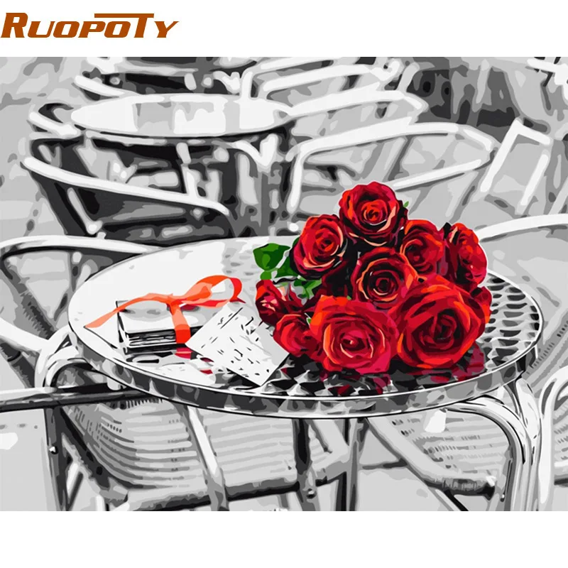 Набор для рисования по номерам RUOPOTY Frame Rose DIY каллиграфия настенное искусство