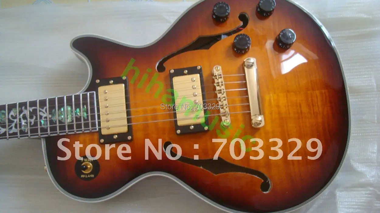 Новый custom shop Малый Джаз гитары VS Винтаж sunburst F отверстие Пламя Топ палисандр гриф