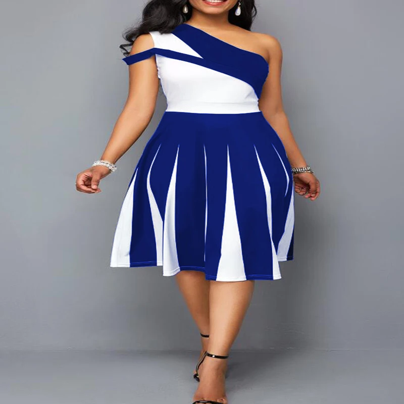 Женское платье с одним открытым плечом ТРАПЕЦИЕВИДНОЕ ПЛАТЬЕ до колена в стиле