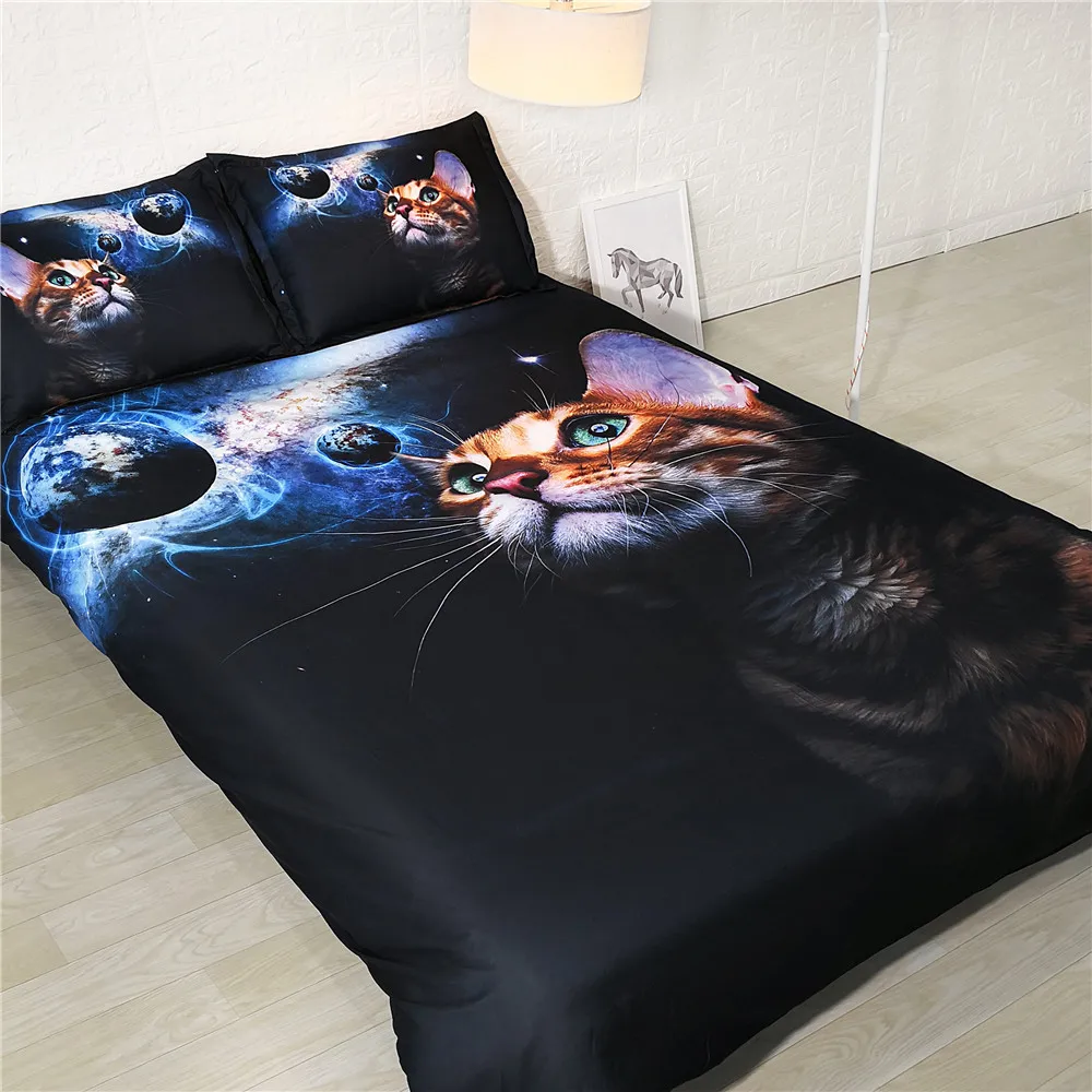 3D Galaxy Cat постельное белье Комплект постельного белья из микрофибры одеяло