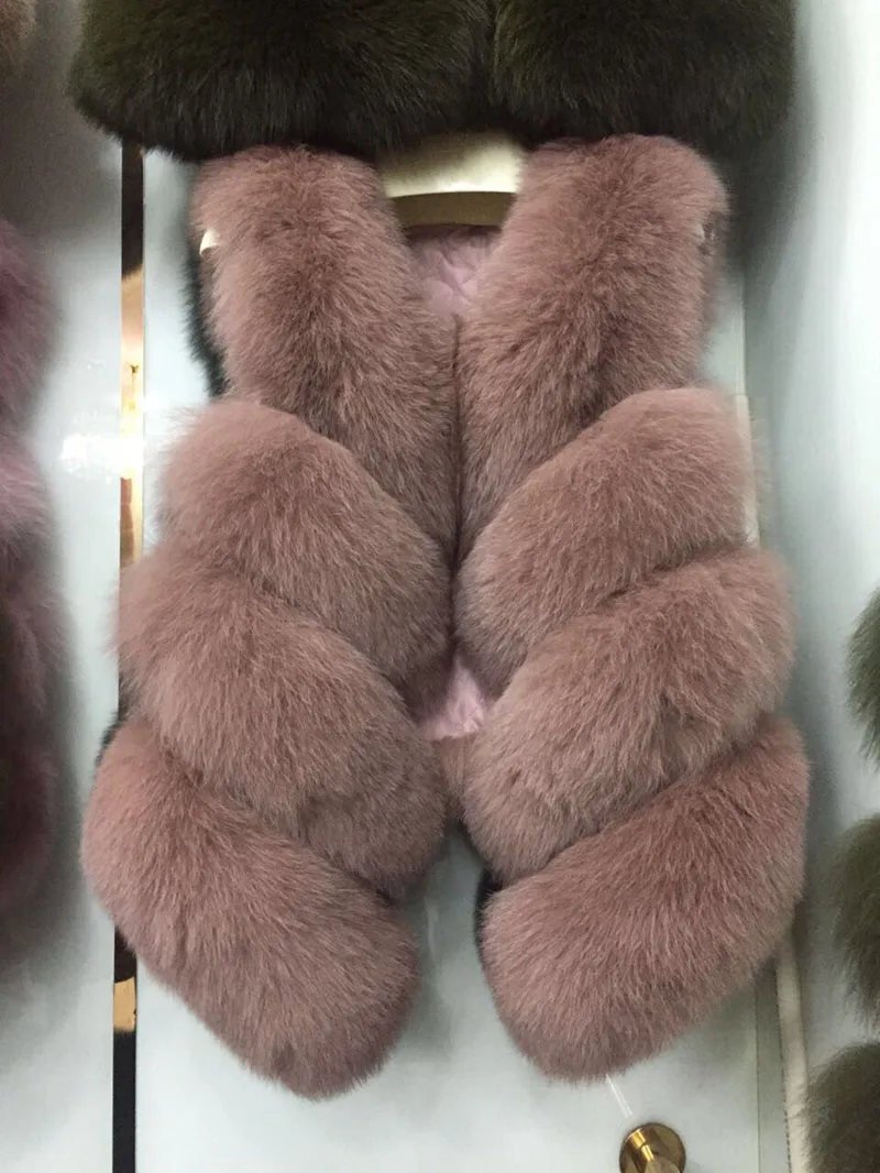 Dusty Pink Jancoco Max 12 цветов Топ мягкий толстый натуральный Лисий мех жилет 4 ряда Женская Зимняя мода натуральный меховой жилет короткая куртка новинка S7164 - Цвет: Dusty Pink