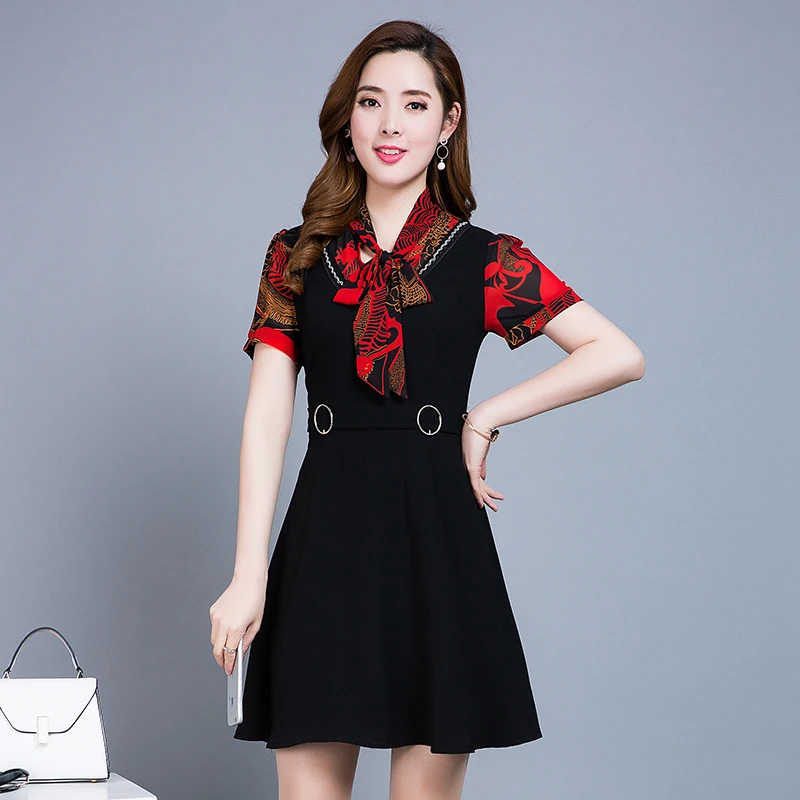 2018 Новинка весны платье с принтом Для женщин Большие размеры корейский стиль