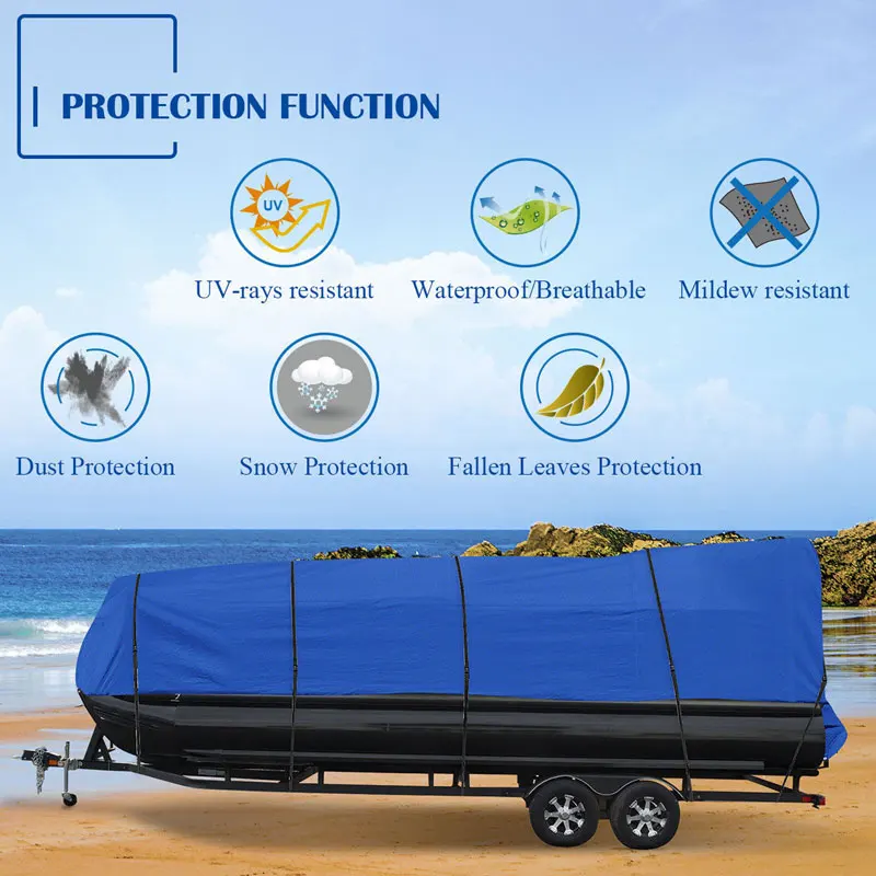

21 22 23 24FT Boat Cover Waterproof Trailerable Pontoon Heavy Duty Fabric Gray