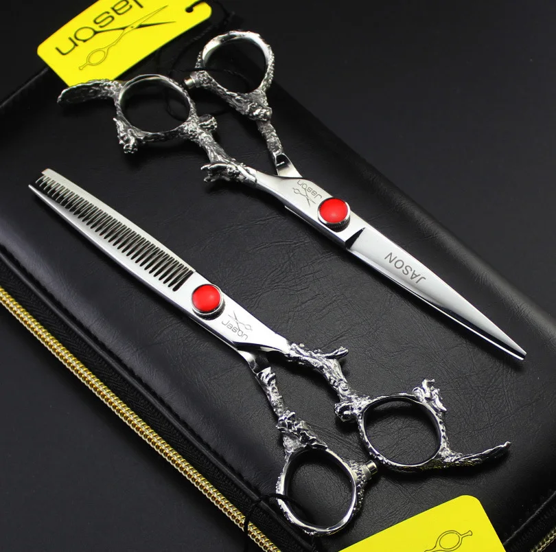 331# 6'' Brand Jason TOP QUALITY Hairdressing Scissors 440C Dragon Handle Barbers Cutting Thinning Shears Hair | Красота и