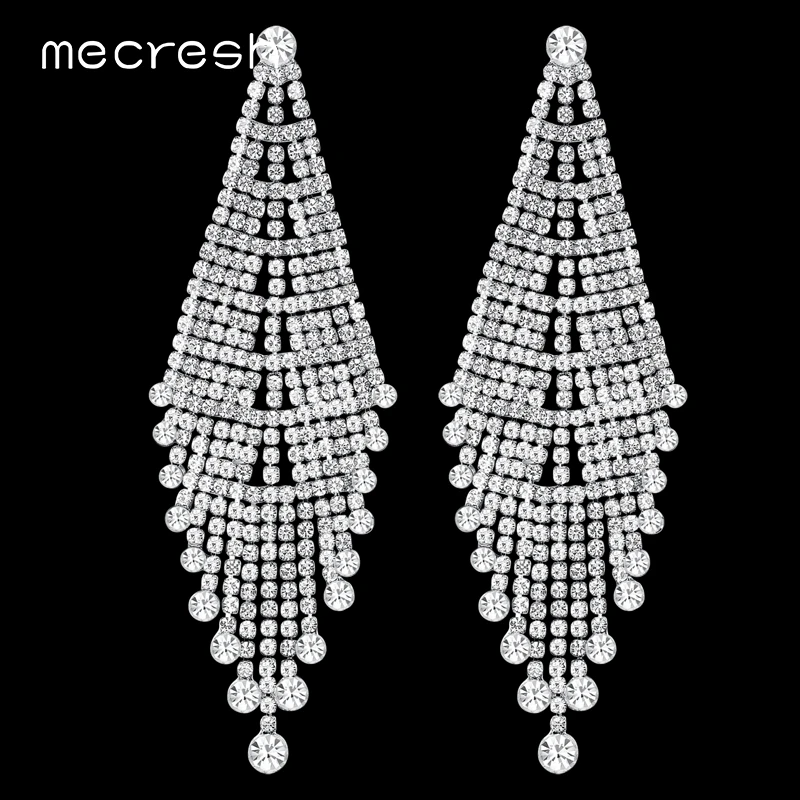 Серьги с большими кисточками Mecresh длинные серьги капельки со стразами для