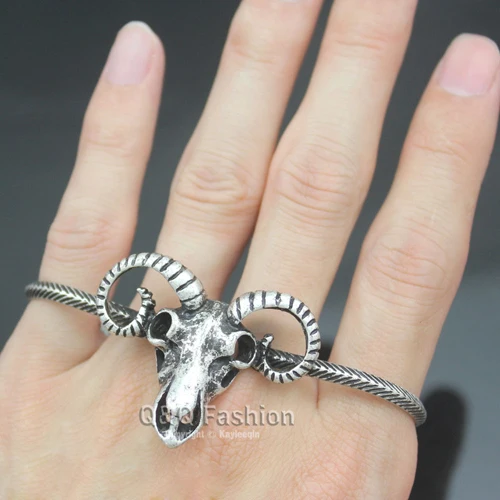 Винтажный Браслет Baphomet Ram Ewe овечка череп козла рожок ручная Ладонь кольцо