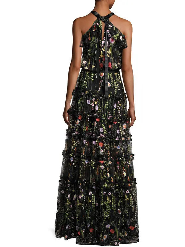 

Nice New Arrive Embroidery Black And White Women Long Dress